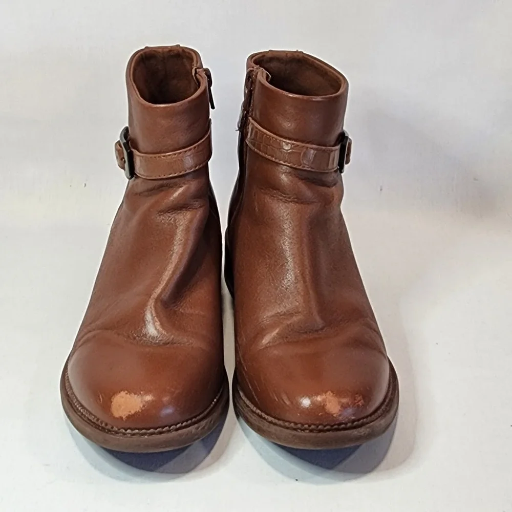 Clarks‎ Collection Womens Tan Brown Leather Ankle Boots Buckle Zip 9.5 M